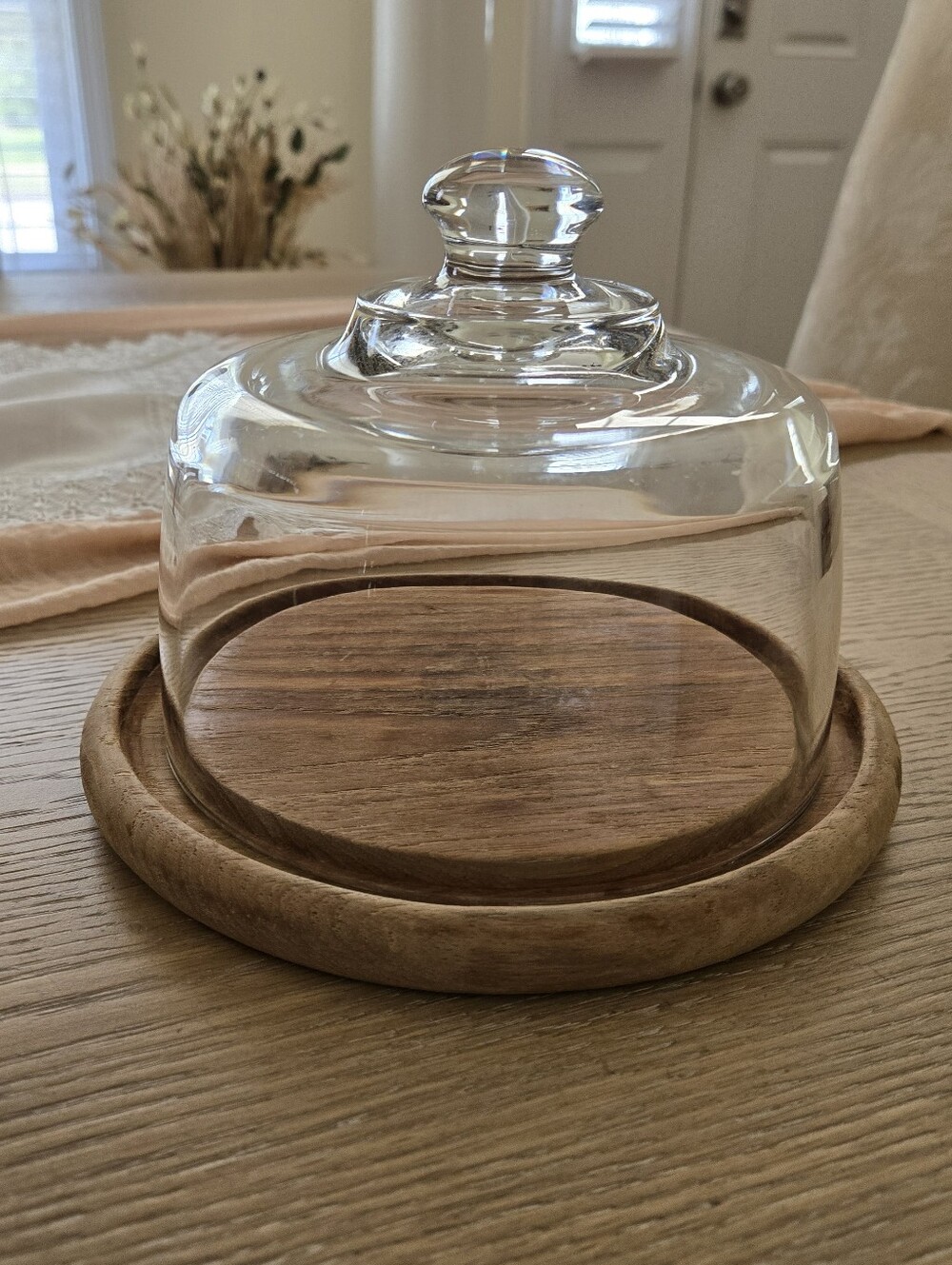 VNT Glass Dome Cheese Cloche with Wooden Base - Clear Glass and Natural Wood